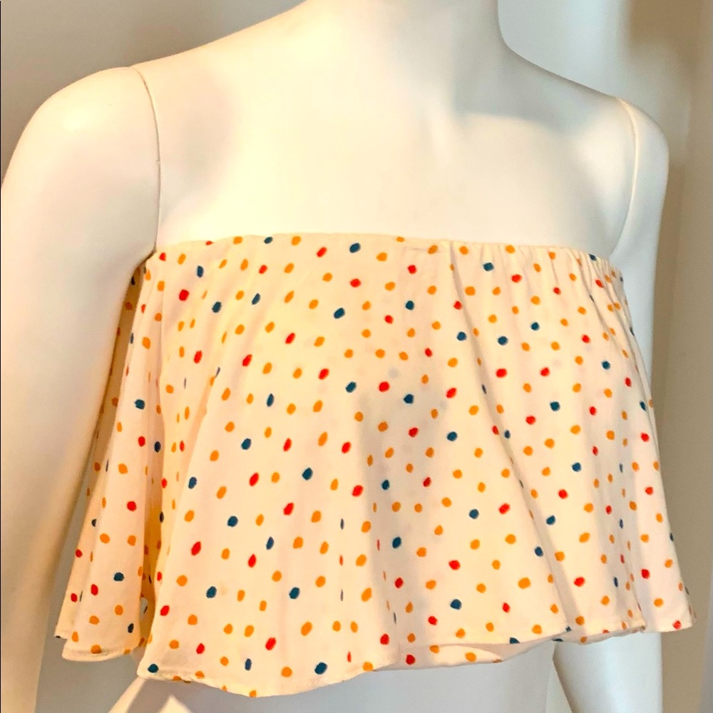 Shore Strapless Polka Dot Cropped Ruffle Top